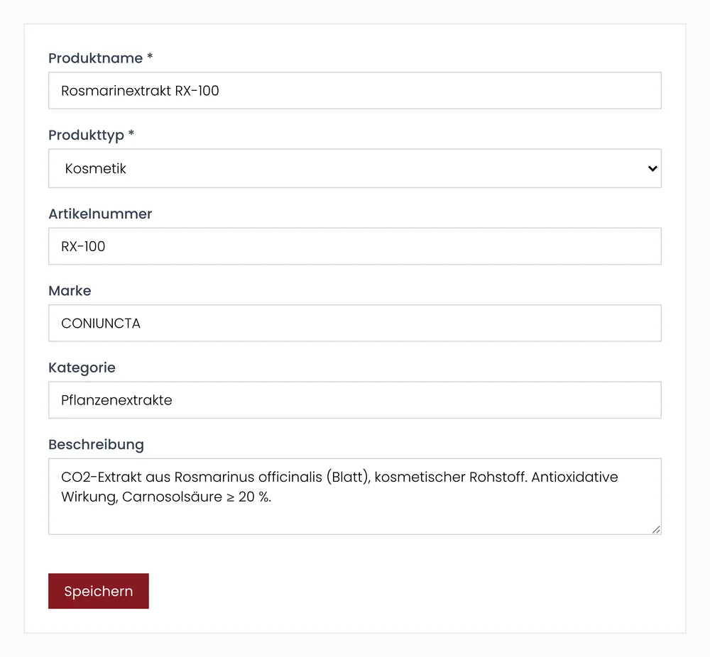 Produktformular in ANALYSUS